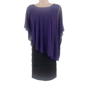 Size 14W 1X PURPLE/BLACK CHIFFON/SHUTTER PLEAT‎ CAPELET DRESS Wedding PLUS SIZE